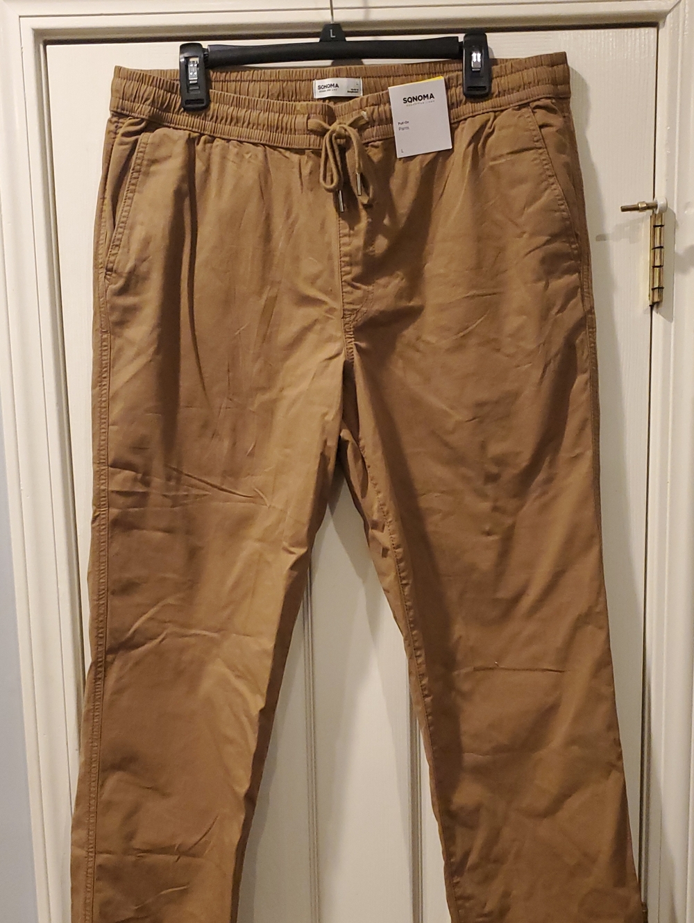 Sonoma Men's Drawstring Chino Pants, Stretch - Khaki Brown Large